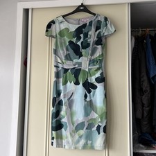 MARKS AND SPENCER PER UNA SILVER/BLUE FLORAL OCCASION DRESS SIZE 10 GORGEOUS