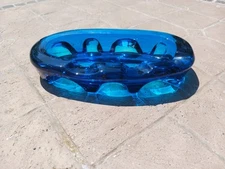 Vintage Viking Epic Bluenique Cobalt Blue Glass Cigar Ashtray Elongated 8 1/2"