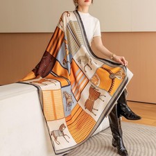Horse Print Square Scarf Women Vintage Satin Feel Head Scarf Neck Wrap