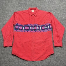 VTG Western Plains Shirt Mens XL Pink Long Sleeve Button Aztec Southwest Cowboy