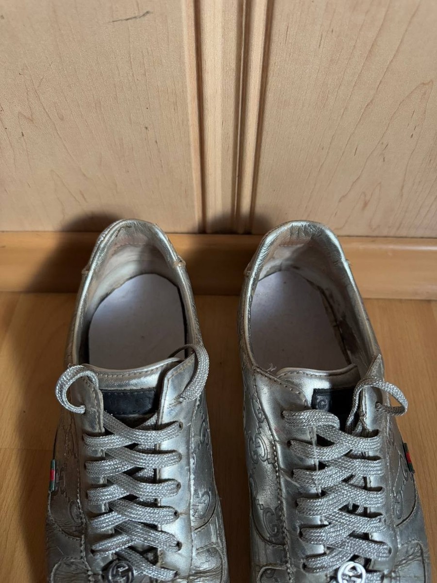 GUCCI MADE IN ITALY 163483 GRAY SNEAKERS LEATHER PATENT LOW TOP