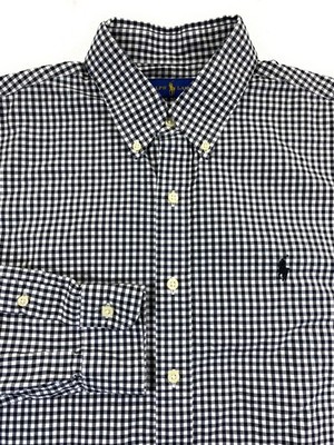 Ralph Lauren Polo Men's Button Down Poplin Cotton Black Check Shirt Large
