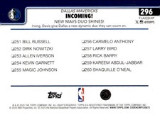 2025-26 Topps #296 Incoming!: New Mavs Duo Shines!