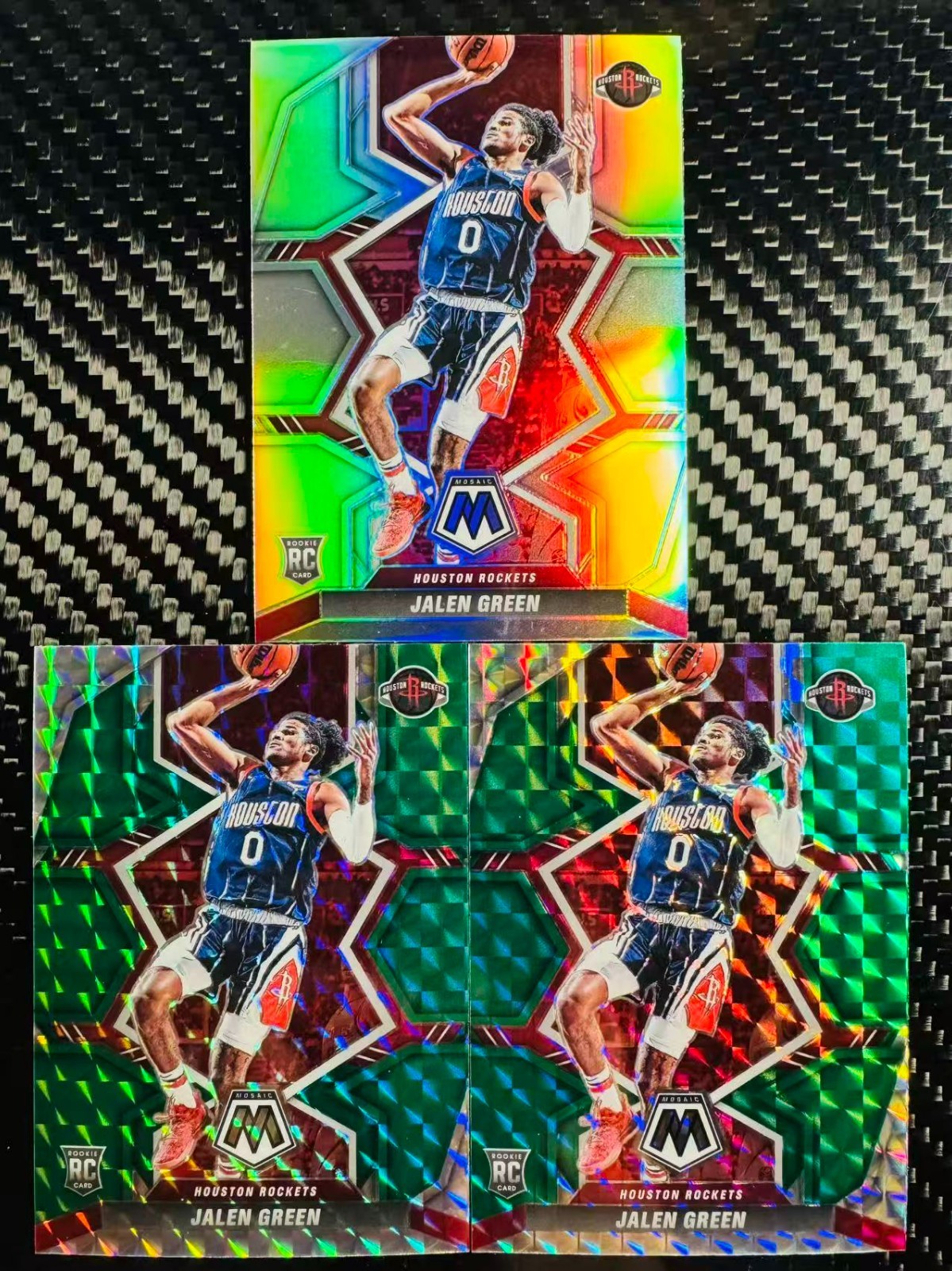 Jalen Green Lot3 2021-22 Panini Mosaic Base Rookies Silver/Green RC #206 Rockets