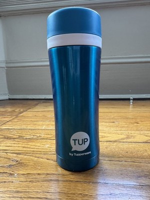 Tupperware Stainless Steal 14 oz. Tumbler Flask Removeable Strainer Blue NWOT