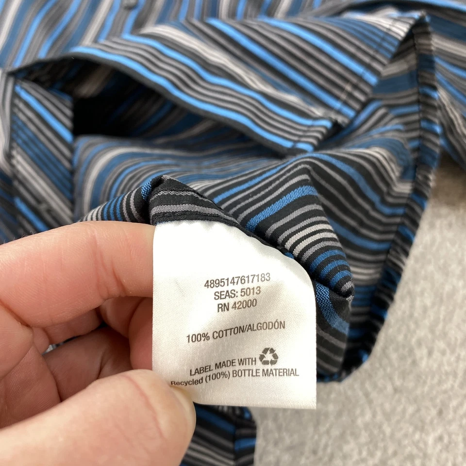 Camisa Attention Calce Moderno Abotonada Para Hombre XL Manga Larga Azul Rayas Foto 4 de 4