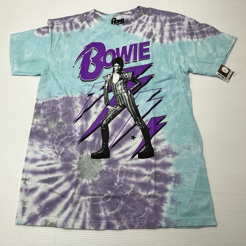 New David Bowie size Medium Ziggy Stardust Graphic Tee Green Tie Dye Glam Rock - Picture 2 of 10