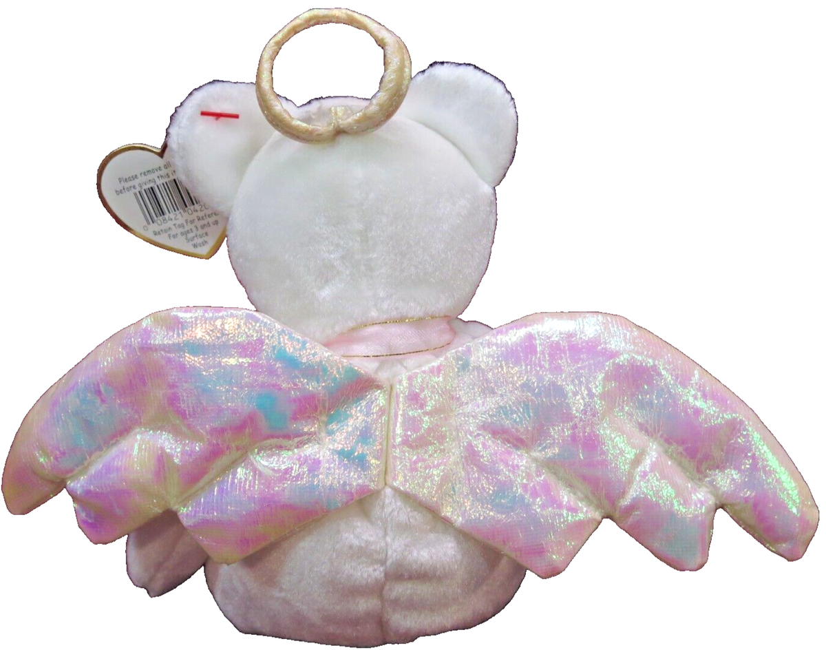 Ty Beanie Babies Halo White Angel Bear Brown Nose Pink Wings 1998 