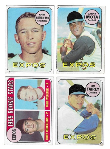 1969 TOPPS, JIM FAIREY, MANNY MOTA, GARY SUTHERLAND, ROBERTSON & WEGENER, EXPOS