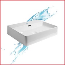 Lavabo appoggio o Sospeso Rettangolare 60 cm Lavandino bagno in Ceramica Bianco