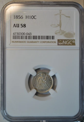 1856 Seated half dime, NGC AU58