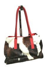 Maurizio Taiutio Cowhide Pony Hair Leather X-large Tote White Brown Red Trim