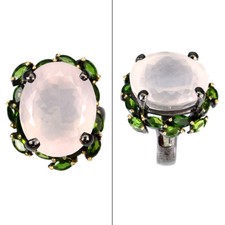 925 Sterling Silver Ring Oval Rose Quartz 19x16mm Gemstone Jewelry Handmade 9