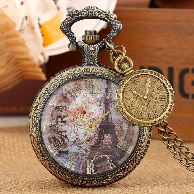 Antique Style Eiffel Tower Design Unisex Quartz Pocket Watch