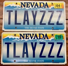 V. COOL PAIR 2013 NEVADA PERSONALIZED VANITY LICENSE PLATES TLAYZZZ = TOO LAZY ?