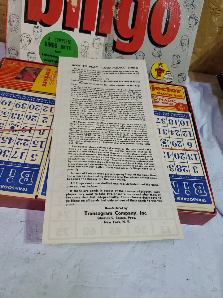 Vintage Transogram Family Bingo Board Game 1957 GUC Original Box Cards Chips - Image 4 of 4