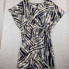 Nic & Dom Midi Dress Women Medium Black Gray Abstract Print Butterfly Sleeve USA