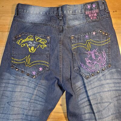 First Choice Couture Distressed Denim Jeans Ladies 36x33 Unicorn Embroidery