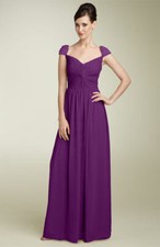 Cache Twist Front Chiffon Gown with Beaded Cap Sleeves Sz 8 Purple