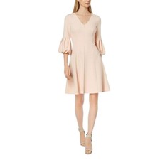 Calvin Klein Womens Blush Bell Sleeve V-Neck A-Line Dress Size 8