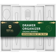 ROYAL CRAFT WOOD Luxury Bamboo Kitchen Drawer Organizer - Silverware Organize...