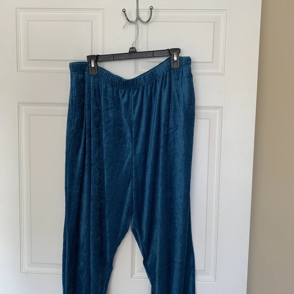 Venezia Vitale Women’s 1X Teal Velour Activewear Pants Lounge Pull On Pockets - Image 2 of 4
