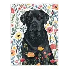 Dog Lover Black Labrador in Wildflower Field Wall Art Poster Print