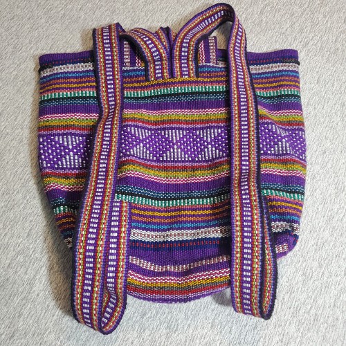 Pinzon Purple Mexican Backpack, Blanket Weave - Boho Travel Bag Los Cabos Mex - Imagen 2 de 10