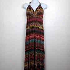 Maxi Dress Size Small Halter Multicolored Long Sundress Geometric USA Made
