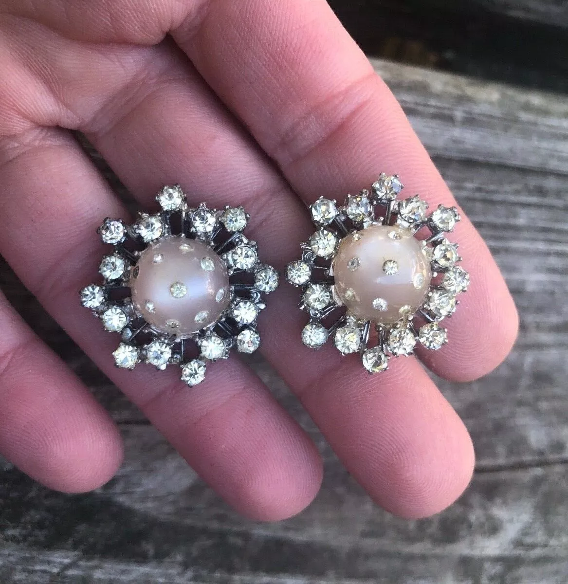 Vintage unsigned Alice Caviness atomic deco pave moonstone