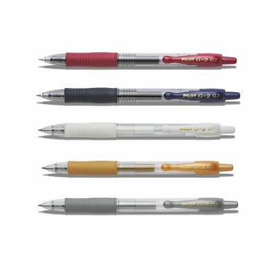 Pilot G2-07 - 5er-Set weinrot, schwarzblau, weiß, gold, silber