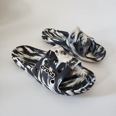 Crocs Classic Marbled Slide Sandals Black/White Size Mens