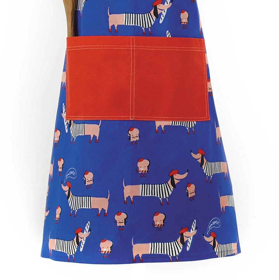 Delantal Perro Dachshund Francés Serigrafiado a Mano Bon Appetit Azul Hola Suerte Foto 4 de 4