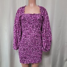 Free People Smock It To Me Mini Dress Women's Size Large Purple Azalea Combo NWT