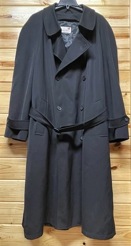 Stanley Blacker VTG Black Trench Coat Mens XXL Wool Lining Dbl Breasted Belt USA image 2