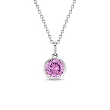 925 Sterling Silver Round Simulated Birthstone Pendant Necklace For Teens 16"