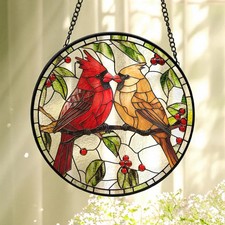 Cardinal Bird Suncatcher Glass Window Decor Art