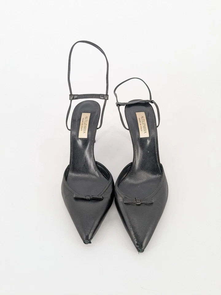 Tacones altos Altuzarra negros con tiras detalle de lazo punta talla 38,5 hechos en Italia Foto 2 de 4