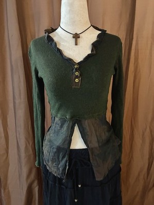 Parisian Earthy Blouse Green/Brown, DECA Label Y2K era