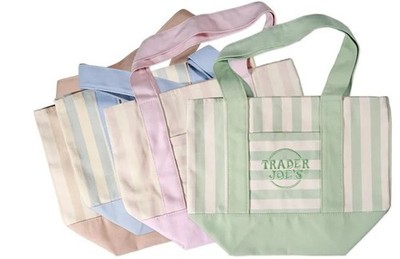 Trader Joe's Striped Canvas Mini Tote **Choose Your Color**  - Fast Ship