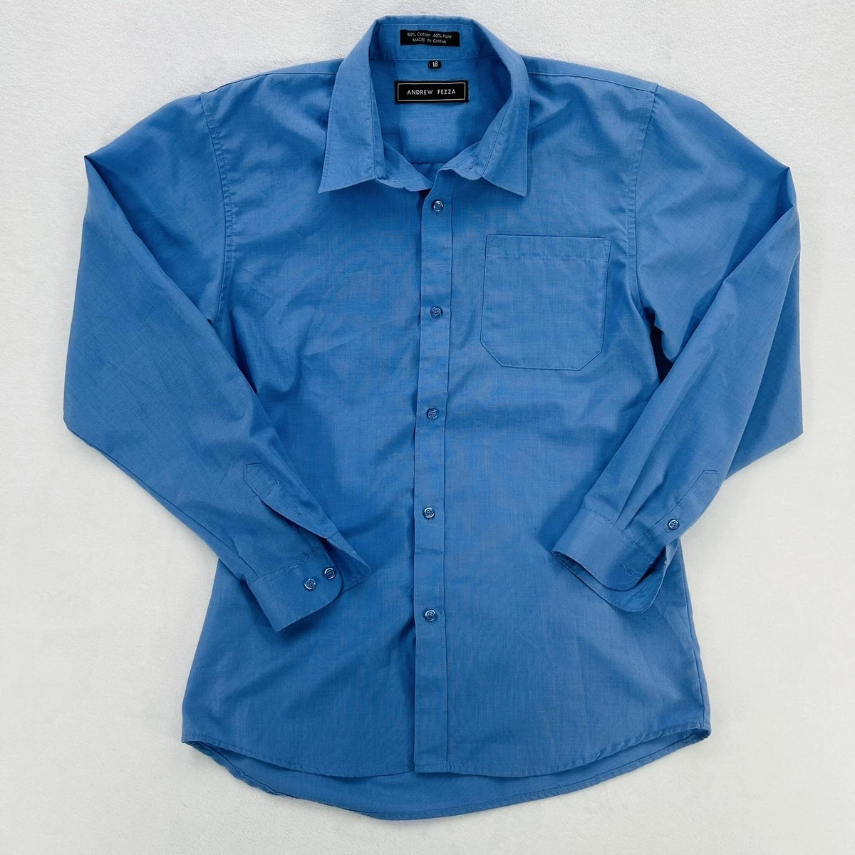 andrew fezza dress shirts Andrew Fezza Men's 100% Cotton Slim Fit Dress Shirt - Blue Button Down