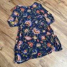 Old Navy Floral Navy And Orange Swing Shift Dress Size Medium Long Sleeve