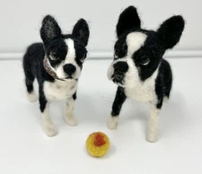 Lot 2 Needle Felting Felt Boston Terriers Dogs Craft Homemade Realistic Plush