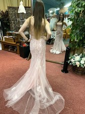 Light Baby Pink Satin Lace Up Back Formal Prom Dress With Train