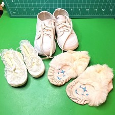 VTG Infant Baby Shoes Lot Stride Rite Leather Moccasin Booties Ruffled Slippers