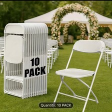 Commercial White Plastic Folding Chairs Stackable Picnic Party  Set of 10 