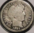 Silver Dime - Barber - 1907-O (Spotty blackness.  Rev cut on rim.) [629]