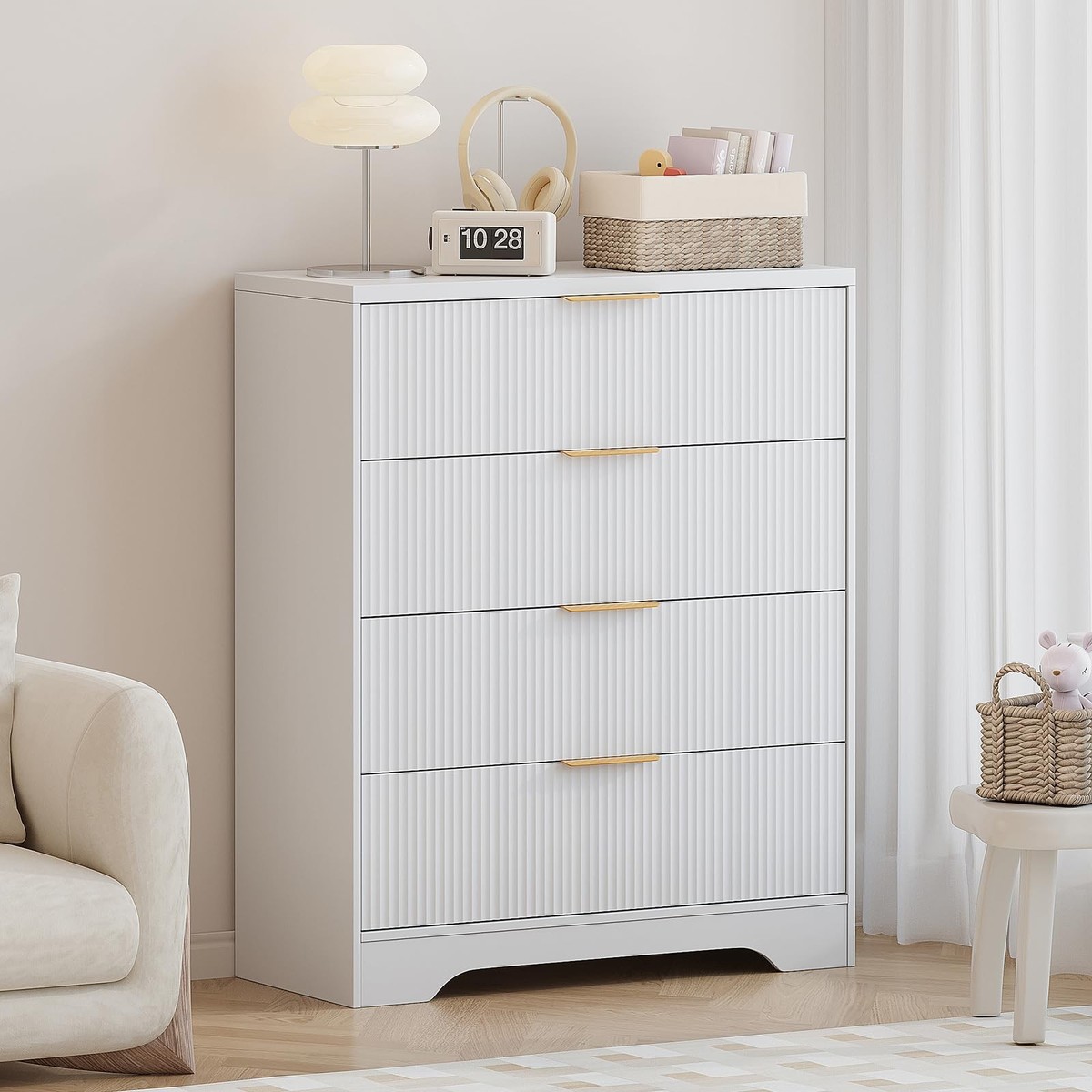 modern 4 drawer dresser white Amazon.com: TaoHFE White 4 Drawer Dresser for Bedroom,Wood Lingerie Chest  of Drawers for Bedroom,Modern 37 inch Tall White Dresser for Bedrooms  Living Room, Entryway, Cloakroom : Baby
