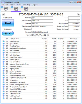 5TB Seagate BarraCuda ST5000LM000 2.5'' SATA Hard Drive 15mm (137 power on hours)