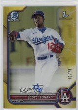 2022 Bowman Chrome Prospect Yellow Refractor 71/75 Eddys Leonard Auto w5p